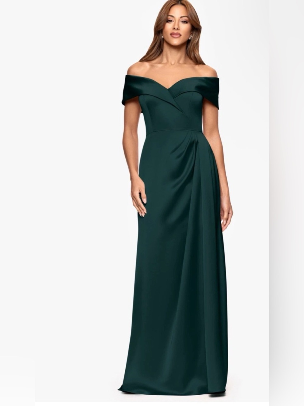 Xscape Off the Shoulder Satin Gown